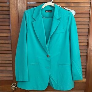 Teal Blazer and high waist trouser matching set NWOT